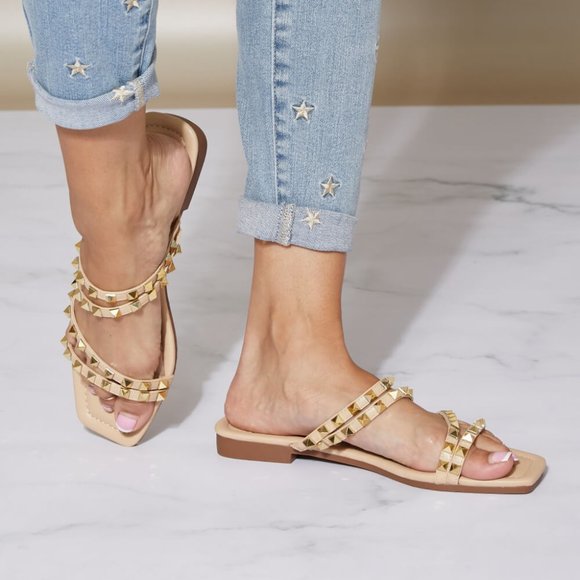 Cape Robbin Never Too Late Studded Strappy Slide-On Sandals - Picture 3 of 5